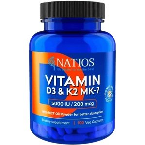 NATIOS Vitamin D3 & K2 (MenaQ7 MK-7) 5000 IU & 200 mcg 100 kapslí