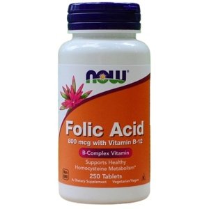Now Foods Kyselina listová (Folic Acid) s obsahem vitamínu B12 800 μg 250 tablet