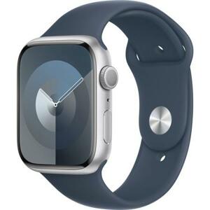 Apple Watch Series 9 45mm Stříbrný hliník s bouřkově modrým sportovním řemínkem S/M